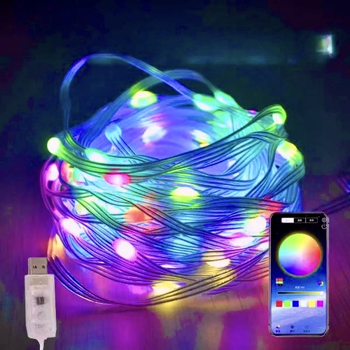 Cordão LED Natal Digital 20 Metros RGBIC IP67 Bluetooth USB