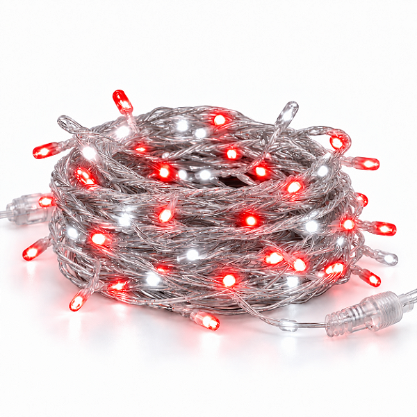 Pisca LED Natal Sequencial 3 Metros Vermelho Fio Translucido Bivolt