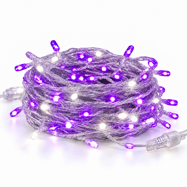 Pisca LED Natal Sequencial 3 Metros Roxo Fio Translucido Bivolt