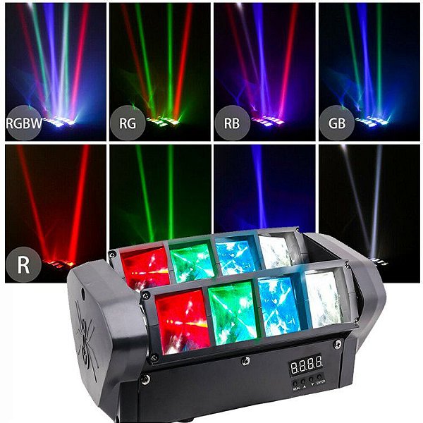 Mini Moving Spider Beam 40W 8 LED RGBW 5W Iluminação Profissional Festa Balada DJ DMX Bivolt