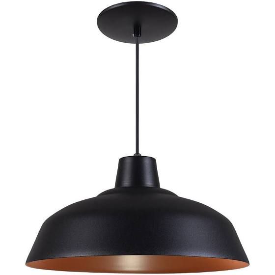 Pendente Retrô 34cm Luminária Lustre Alumínio E27 Preto Textura com Cobre