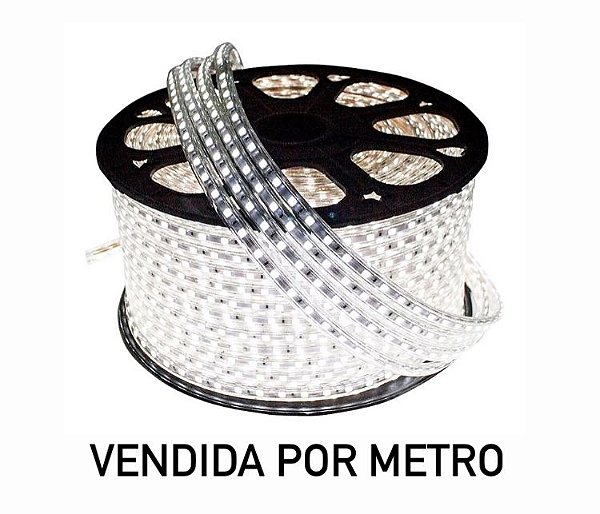 Mangueira Fita LED Branco Frio Metro Achatada Efeito Natal 127V IP66 Externa