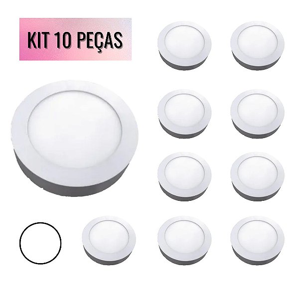KIT 10 Painel 25W LED Redondo Sobrepor 6500K Branco Frio