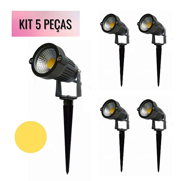 KIT 5 Espeto de Jardim LED 5W Branco Quente 3000K COB IP66 Bivolt