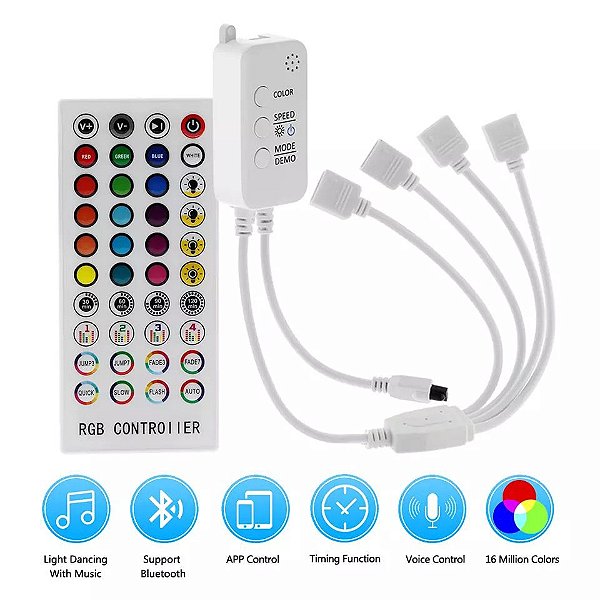 Controle Bluetooth Fita LED RGB 40 Teclas 4 Canais Remoto 12V 24V
