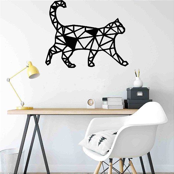 Quadro Decorativo Gato Geométrico Vazado - MDF