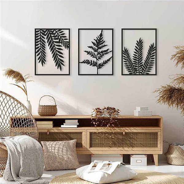 Quadro Decorativo Trio Folhas Vazados em MDF