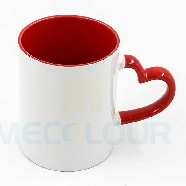 Caneca Cerâmica Alça Coração Vermelha 325 ML-Mecolour