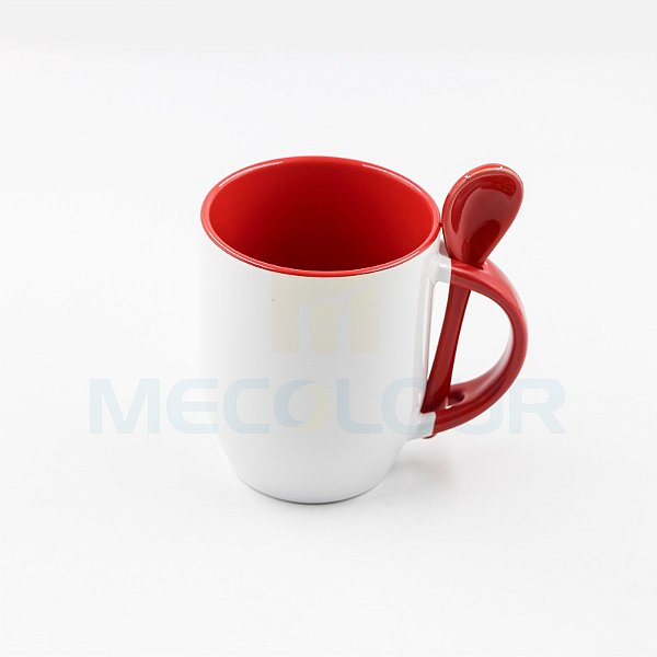 Caneca com Colher de Cerâmica para Sublimação Vermelha 325 ML-Mecolour
