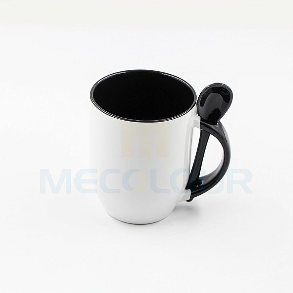 Caneca com Colher de Cerâmica para Sublimação Preta 325 ML-Mecolour