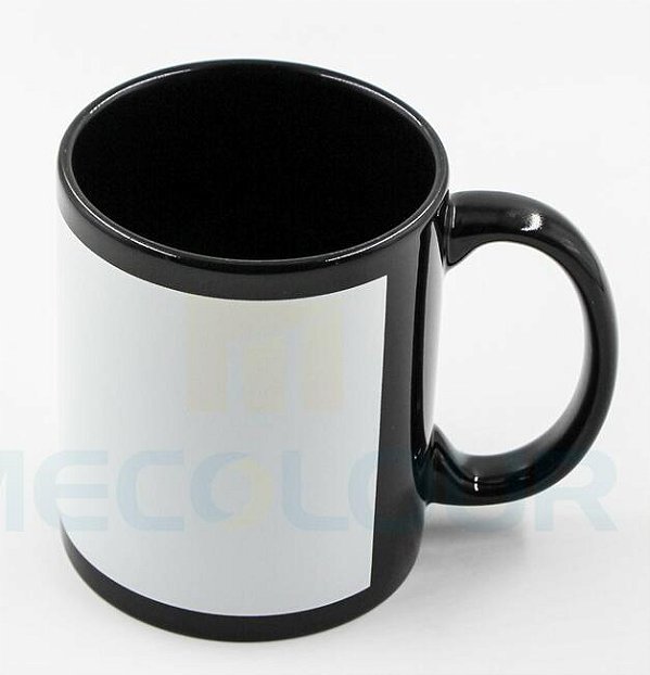 Caneca Cerâmica para Sublimação Preta Com Tarja Branca 325 ML-Mecolour
