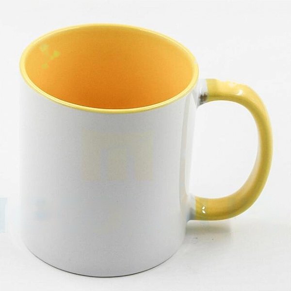 Caneca Cerâmica para Sublimação Branca com Alça e Interior Amarela 325 ML-Mecolour