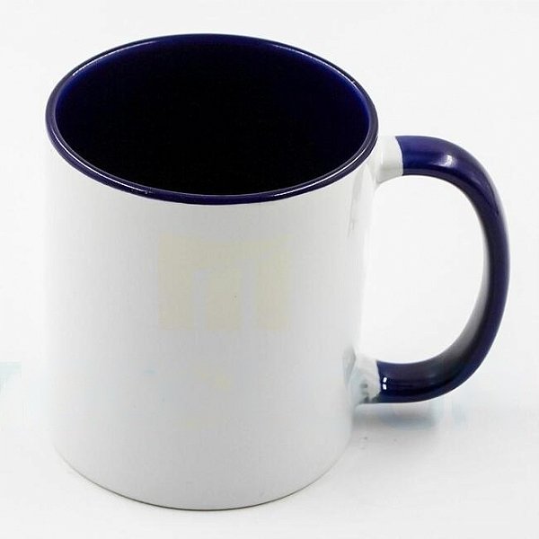 Caneca Cerâmica para Sublimação Branca com Alça e Interior Azul escuro   325 ML-Mecolour