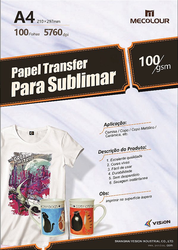 Papel Tratado para Sublimação A4  Mecolour -100 Folhas