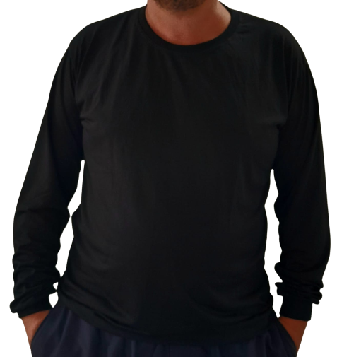 Camiseta Masculina Manga Longa-Malha 100% Poliéster Fiado-Cor Preto