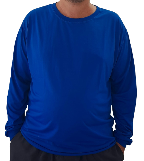 Camiseta Masculina Manga Longa-Malha 100% Poliéster Fiado-Cor Azul Royal