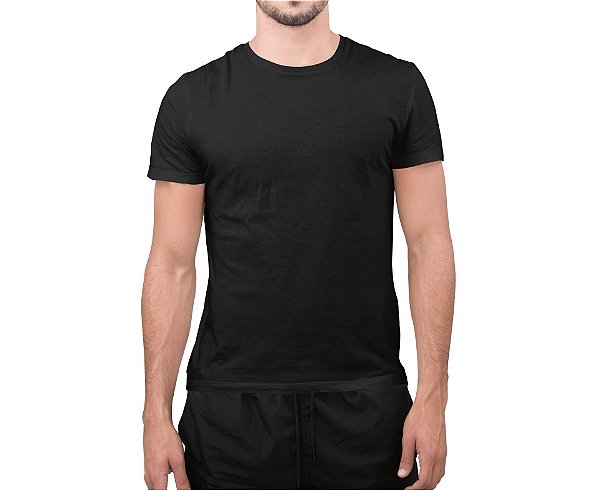 Camiseta Masculina Básica Gola Careca-Malha 100% Poliéster Fiado-Cor Preto