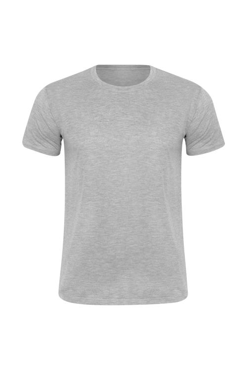 Camiseta Masculina Básica Gola Careca-Malha 100% Poliéster Fiado-Cor Cinza Mescla