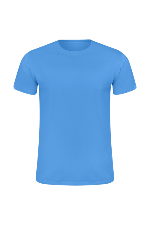 Camiseta Masculina Básica Gola Careca-Malha 100% Poliéster Fiado-Cor Azul Celeste