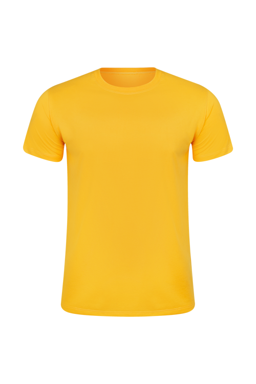 Camiseta Masculina Básica Gola Careca-Malha 100% Poliéster Fiado-Cor Amarelo Ouro