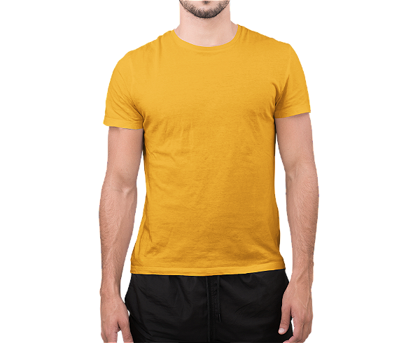 Camiseta Masculina Básica Gola Careca-Malha 100% Poliéster Fiado-Cor Amarelo Ouro