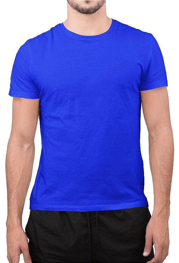 Camiseta Masculina Básica Gola Careca-Malha 100% Poliéster Fiado-Cor Azul Royal