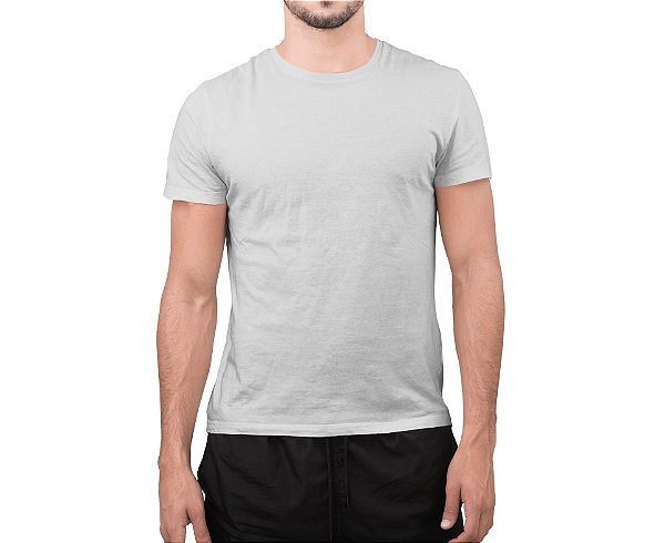 Camiseta Masculina Básica Gola Careca-Malha 100% Poliéster Fiado-Cor Cinza Prata