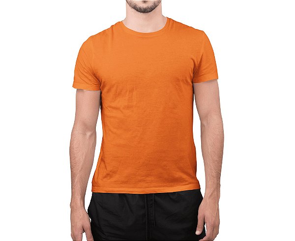 Camiseta Masculina Básica Gola Careca-Malha 100% Poliéster Fiado-Cor Laranja