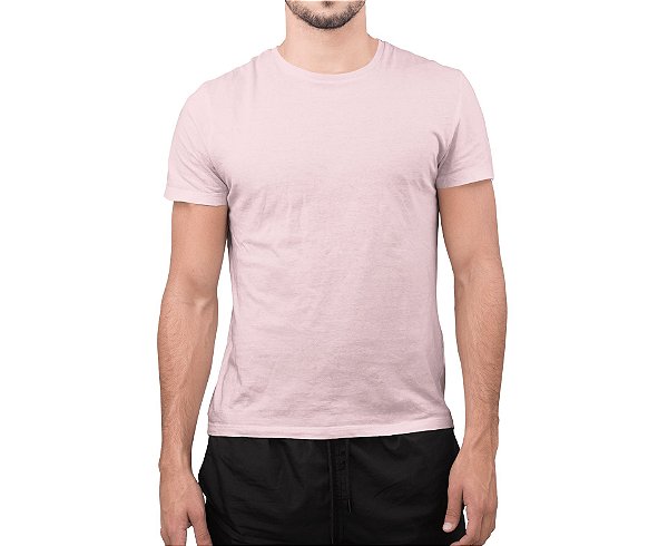 Camiseta Masculina Básica Gola Careca-Malha 100% Poliéster Fiado-Cor Rosa