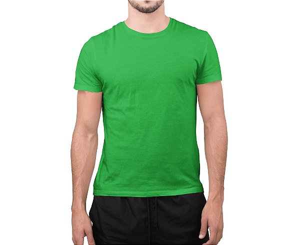 Camiseta Masculina Básica Gola Careca-Malha 100% Poliéster Fiado-Cor Verde Bandeira