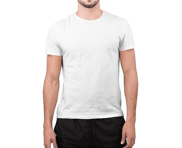Camiseta Masculina Básica Gola Careca-Malha 100% Poliéster Fiado-Cor Branco