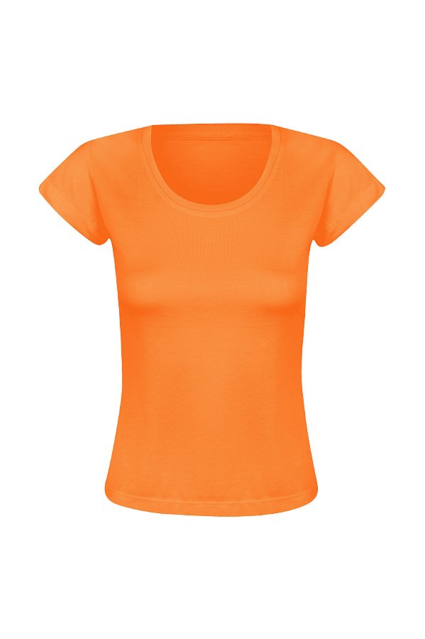 Baby Look Feminina Básica Gola Careca-Malha 100% Poliéster Fiado-Cor Laranja