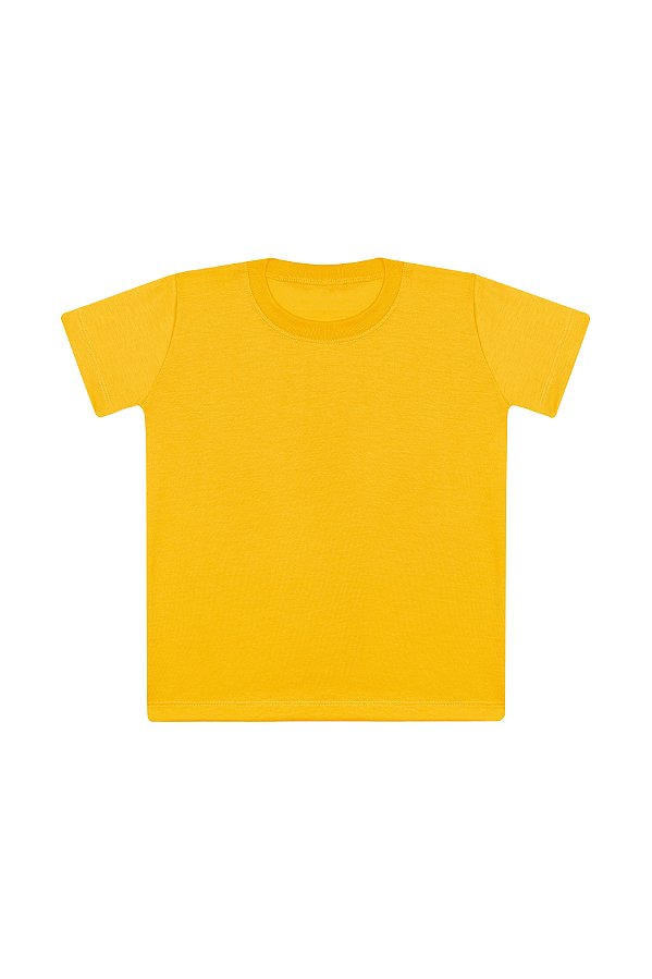 Camiseta Básica Infantil/Juvenil Gola Careca-Malha 100% Poliéster Fiado-Cor Amarelo Ouro