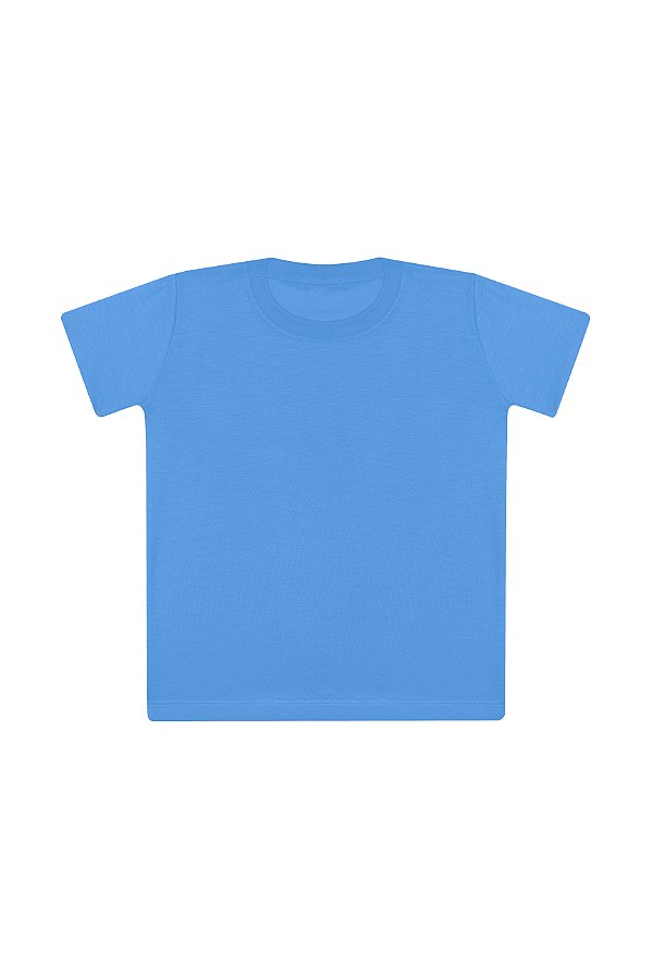 Camiseta Básica Infantil/Juvenil Gola Careca-Malha 100% Poliéster Fiado-Cor AZUL Celeste