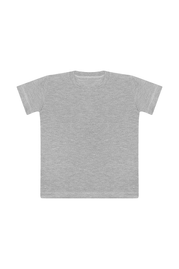 Camiseta Básica Infantil/Juvenil Gola Careca-Malha 100% Poliéster Fiado-Cor Cinza Mescla
