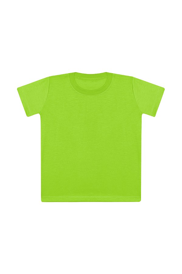 Camiseta Básica Infantil/Juvenil Gola Careca-Malha 100% Poliéster Fiado-Cor Verde Limão