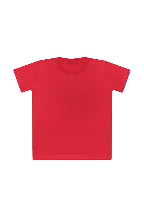 Camiseta Básica Infantil/Juvenil Gola Careca-Malha 100% Poliéster Fiado-Cor Vermelho