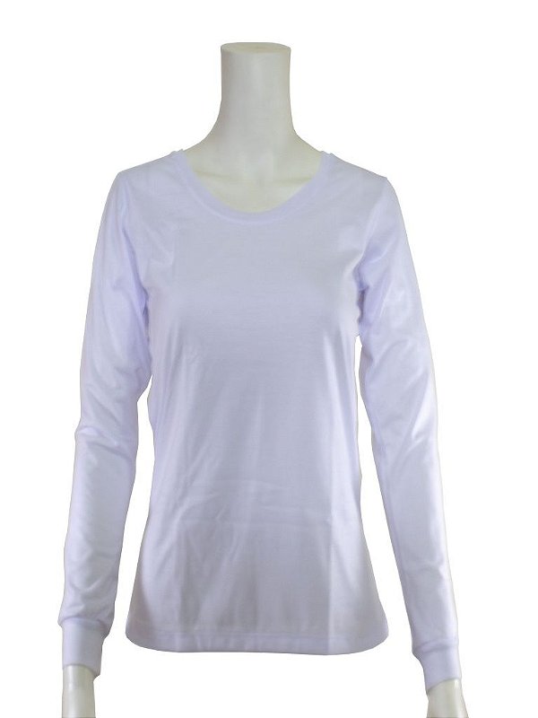 Blusa Manga longa Feminina -Malha 100% Poliéster Fiado-Branco