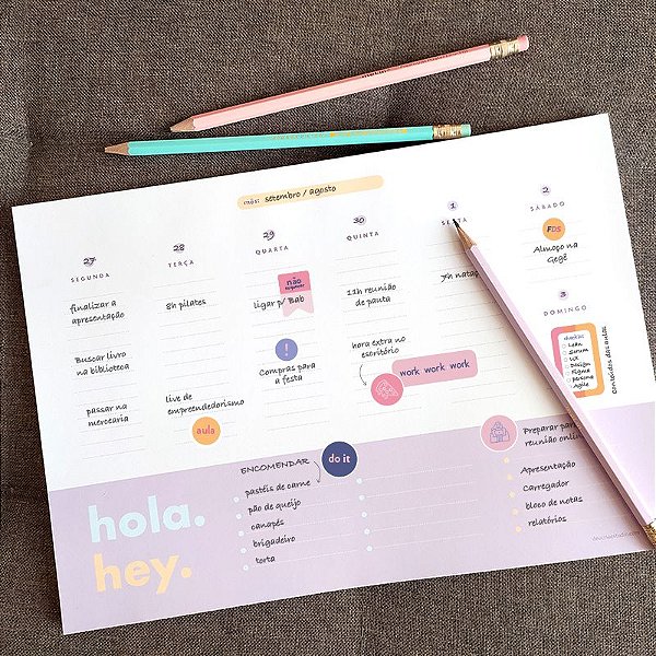 Planner de mesa semanal Hola Hey G