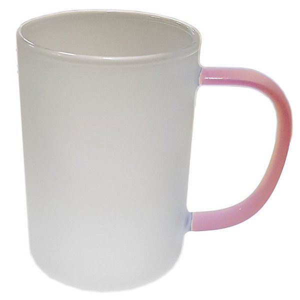 Caneca Vidro Fosca Alça Rosa Bebe 300 ml (P/ Sublimação)