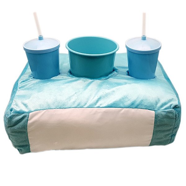Almofada de Pelúcia 40x45 Azul Tiffany Porta Balde de Pipoca e Copo para Sublimação