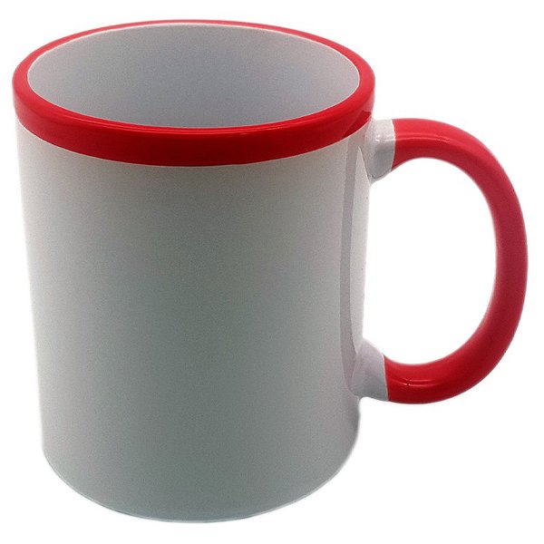 Caneca branca alça e faixa vermelha (Porcelana 325ml P/ Sublimação)