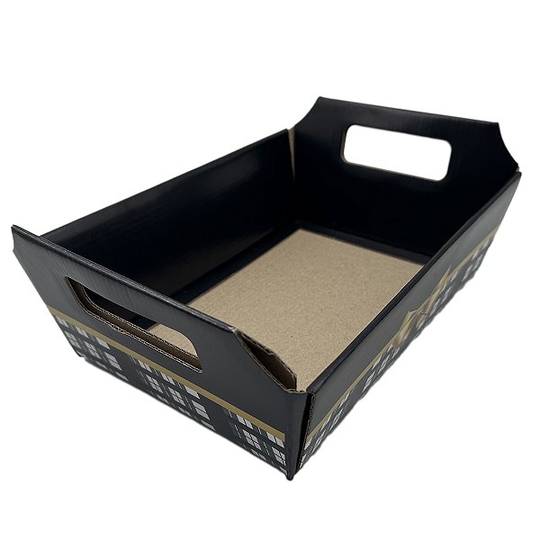 Cesta de Papelão Personalizada - Preto Laço Dourado