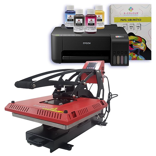 Kit - Prensa plana deko 38x38 semi automatica com gaveta + impressora L1250 - 110v