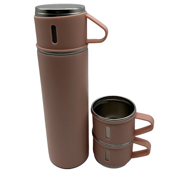 Garrafa vaco bottle rosa com 3 copos