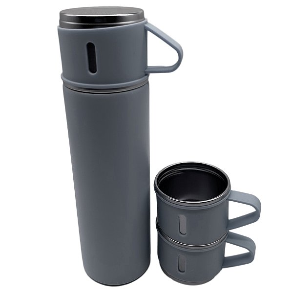 Garrafa vaco bottle cinza com 3 copos