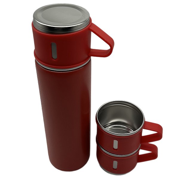 Garrafa vaco bottle vermelho com 3 copos