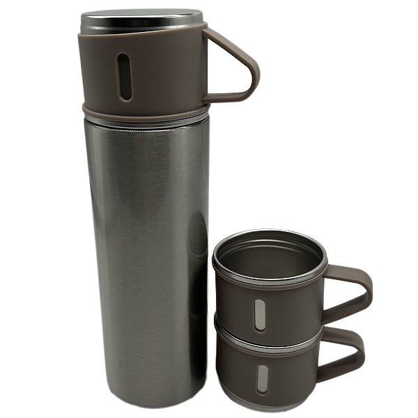 Garrafa vaco bottle prata com 3 copos