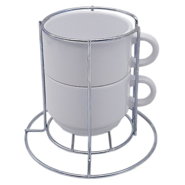Kit de Xícara Branca 150ml 02 peças Importada com Suporte