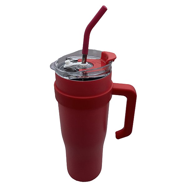 Copo térmico inox rosa chiclete com alça rosa pink - 1200ml